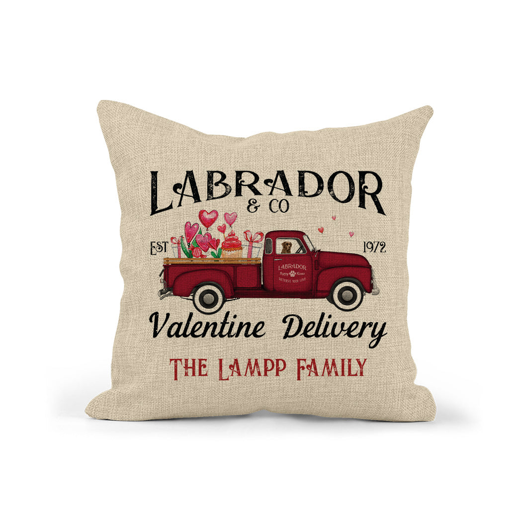 Personalized Chocolate Labrador Valentine Truck Pillow