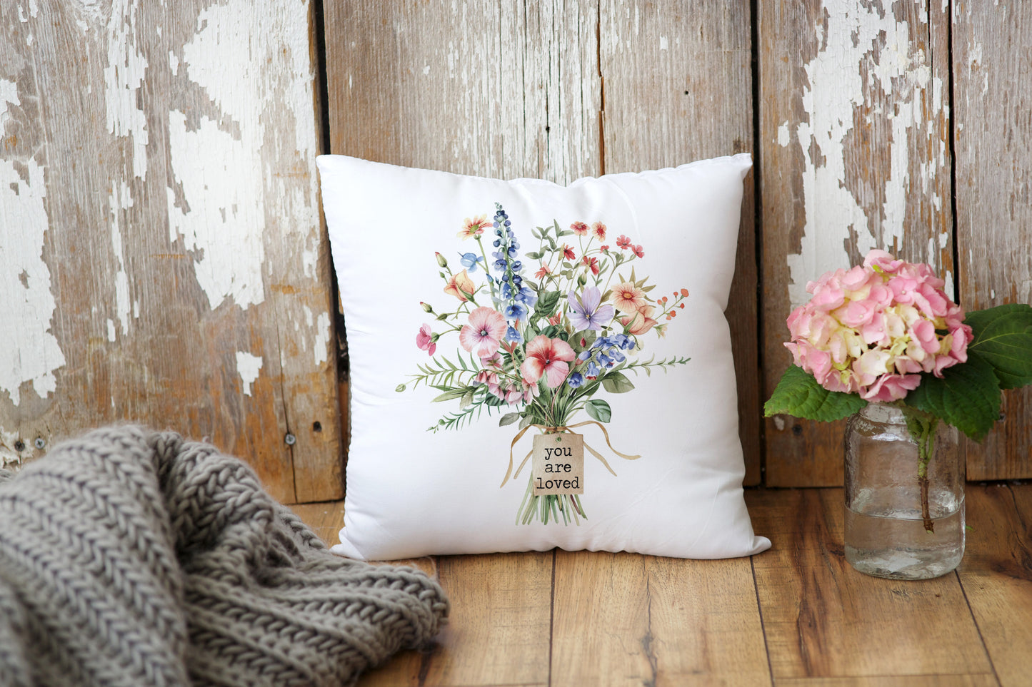 Flower Bouquet You Are Loved Throw Pillow