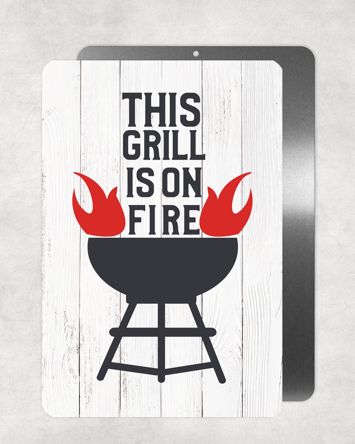 Grill On Fire Metal Sign - 8"x12"