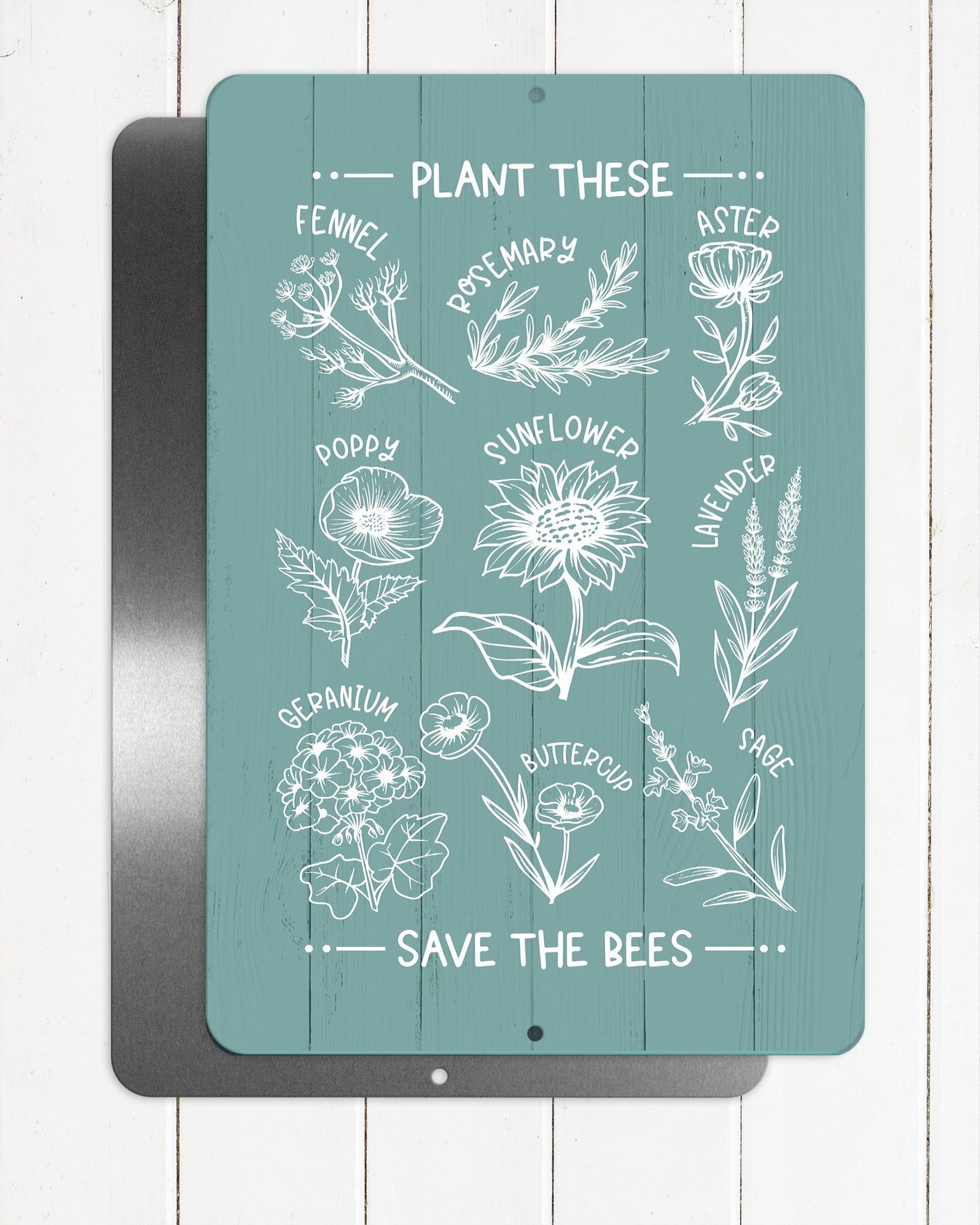 Plant These Save Bees Metal Sign - 8"x12"