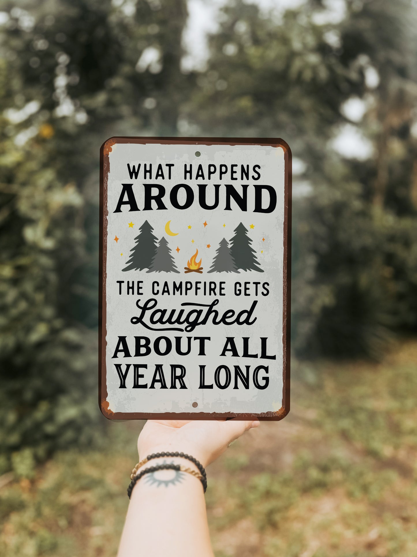 Campfire Laughs All Year Long Metal Sign - 8"x12"
