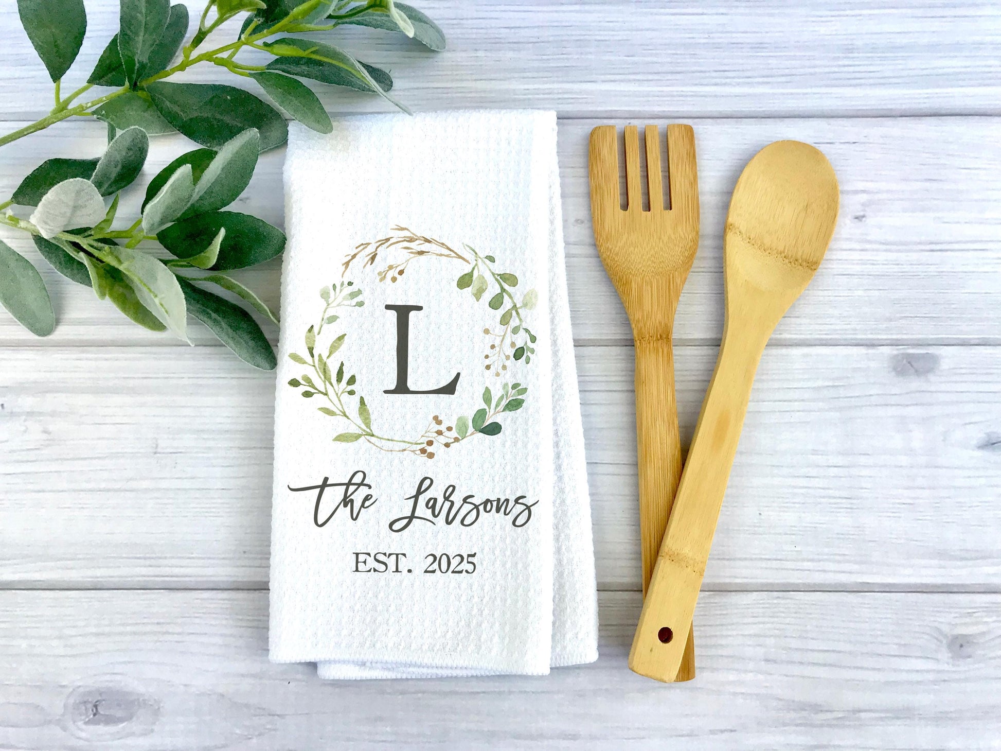 kitchen monogram towel wedding gift present farmhouse housewarming birthday mothers day