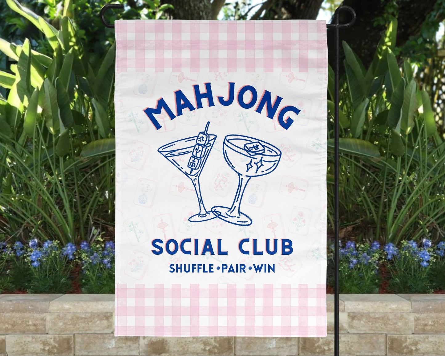 Mahjong Flag Social Club Mahj Garden White Outdoor Decor