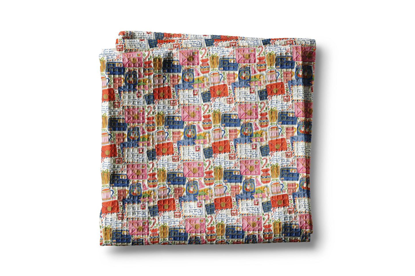 Christmas Letter to Santa Playful Blue Kitchen Towel Waffle