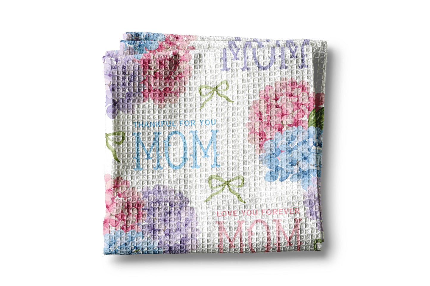 Mother's Day Waffle Towel Floral Best Mom Kitchen Hydrangea