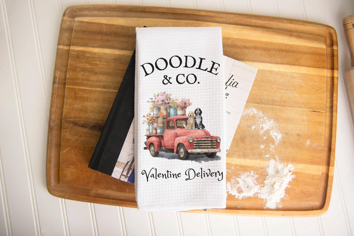 Doodle Valentine Truck Day Pet Dog Towel Kitchen Decor Heart