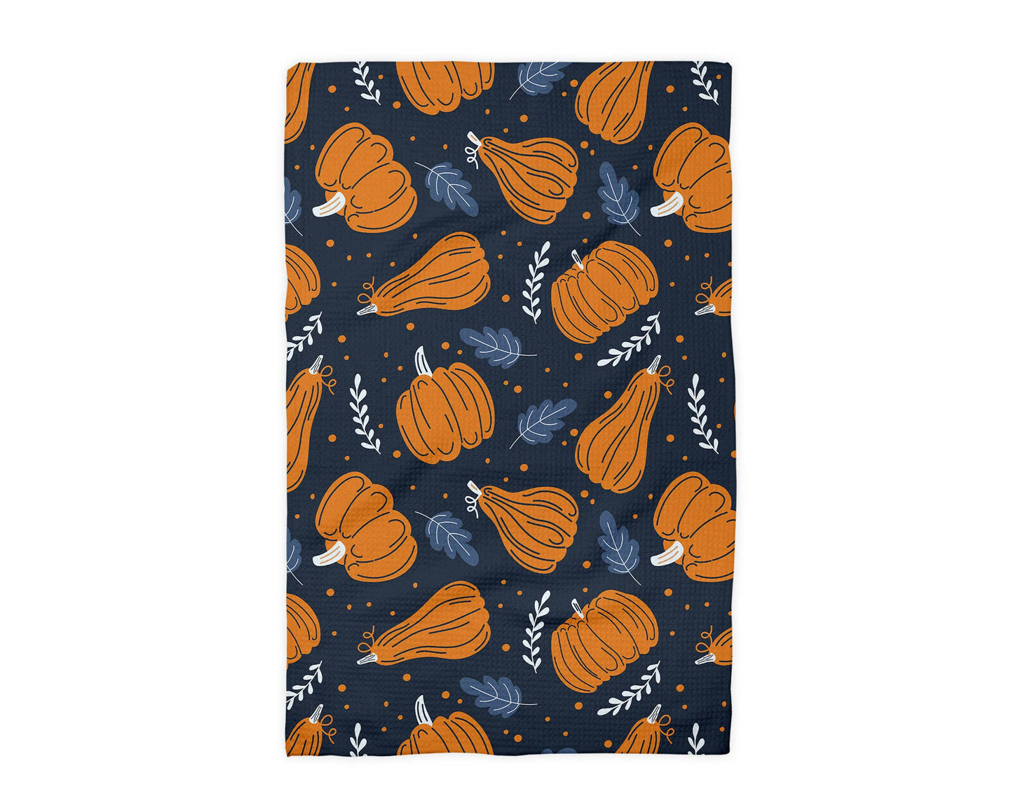 Navy Pumpkin Autumn Foliage Fall Farm Kitchen Towel Waffle