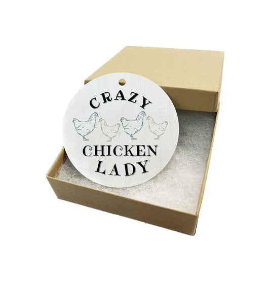 Crazy Chicken Lady Metal Ornament, Holiday Farm Home Decor