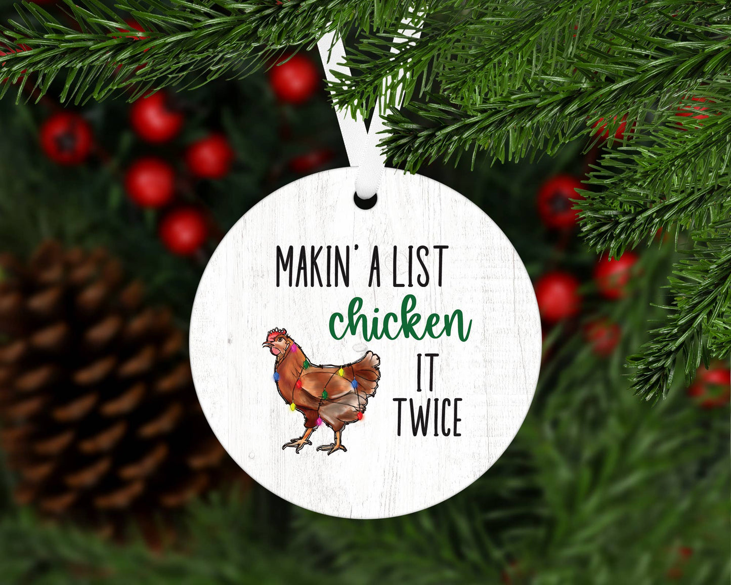 Funny Chicken Christmas Ornament, Metal Tree Ornament