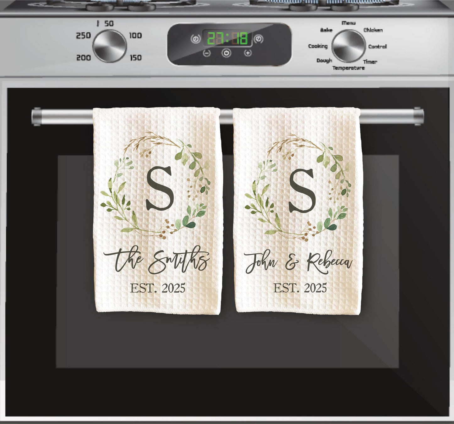 ORIGINAL Eucalyptus Monogram Dish Towel, Housewarming Gift for New Homeowner, Custom Kitchen Towel Set, Perfect Wedding Present