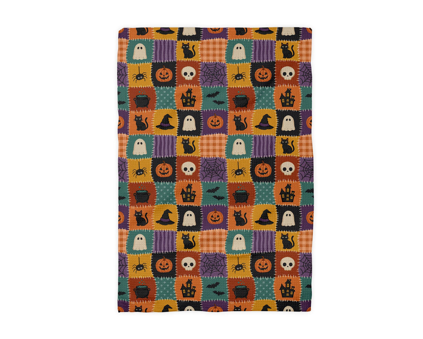 Halloween Patchwork Fall Ghost Collage Kitchen Towel Waffle
