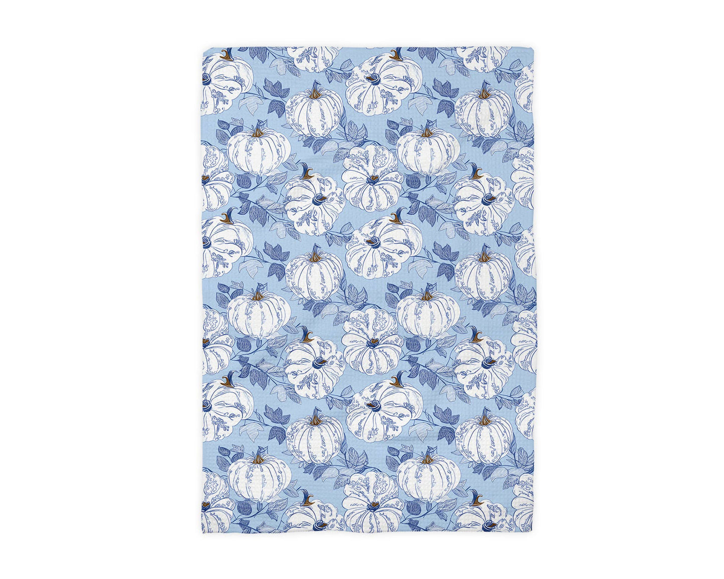 Blue Pumpkin Chinoiserie Fall Coastal Kitchen Towel Waffle