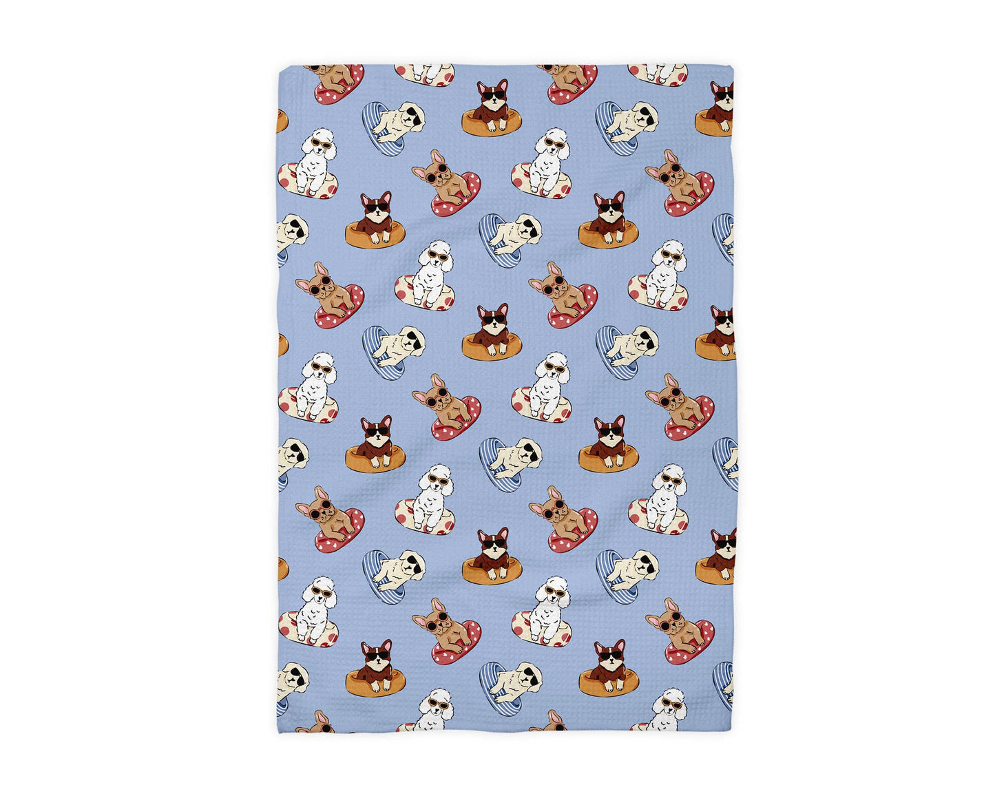 Dog Pool Float Summer Puppy Retro Bone Decor Kitchen Towel
