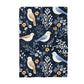 Holiday Kitchen Towel - Navy Blue Bird and Berry Design | Absorbent Waffle Weave