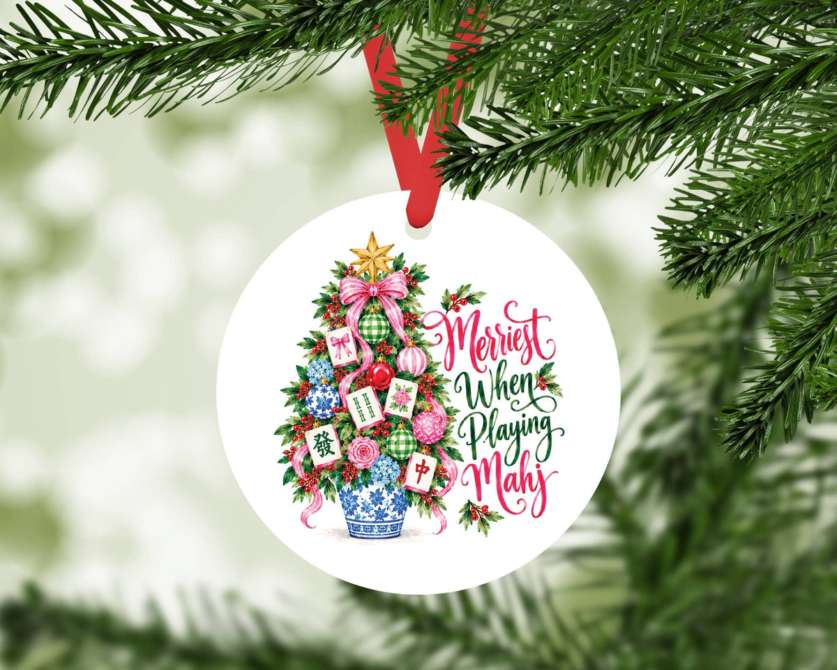 Merriest When Playing Mahj Christmas Ornament, Mahjong Tree