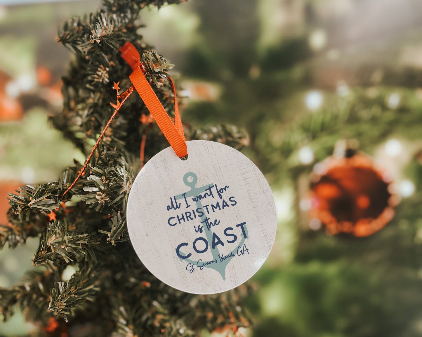 Customizable Coast Christmas Ornament, Nautical Beach Decor