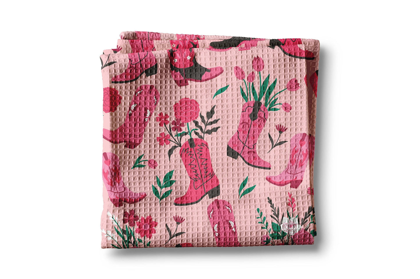 Valentine Western Boot Horse Cowgirl Kitchen Towel Waffle