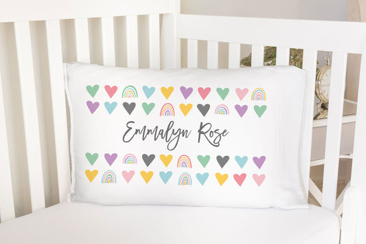 Rainbow Heart Name Personalized Standard Pillowcase | Pastel Teen Pillow Cover | Girl Room Decor | Nursery Decor