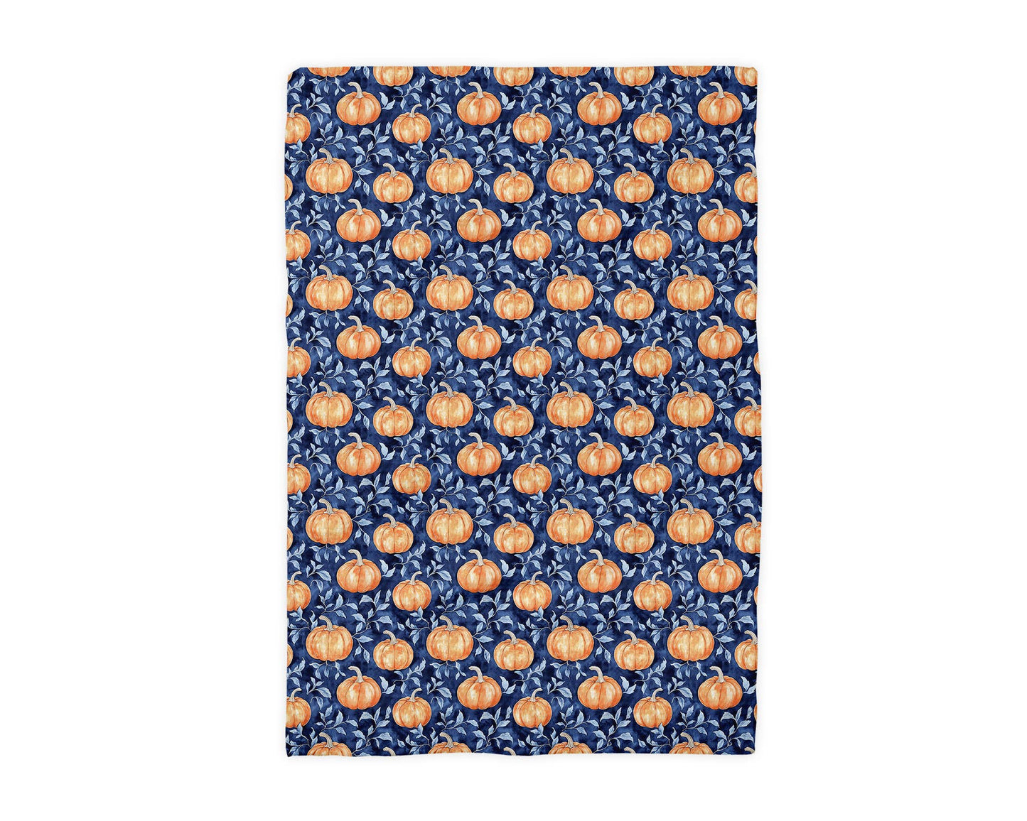 Blue Pumpkin Chinoiserie Fall Coastal Kitchen Towel Waffle
