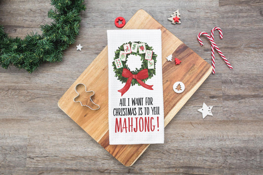 Christmas Mahjong Dish Towel | Mahjong-themed Towel | Mahjong-themed Gift for Kitchen | Mahjong Party Gift | Hostess Gift
