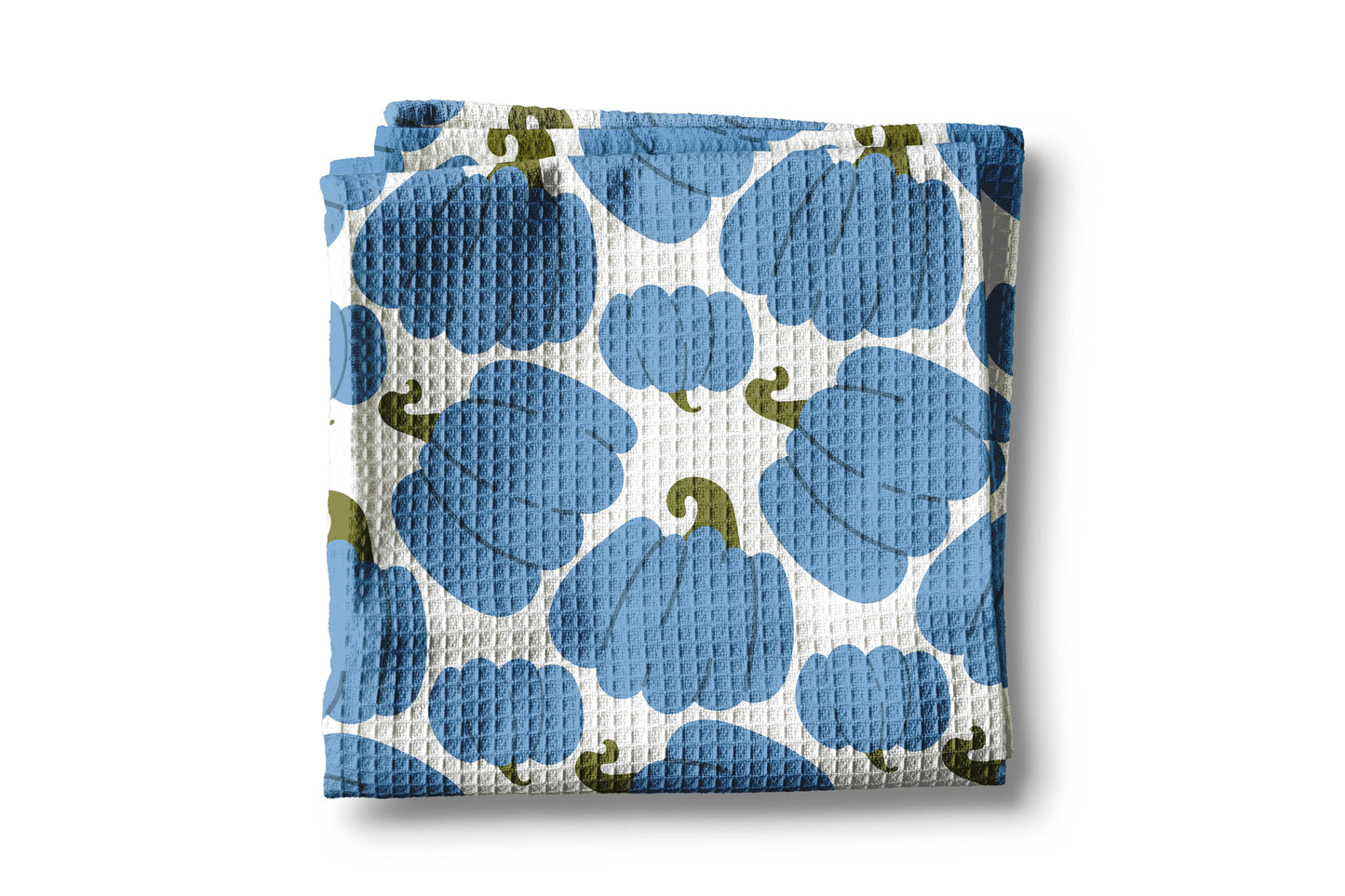 Blue Pumpkin Chinoiserie Fall Coastal Kitchen Towel Waffle