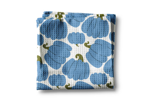 Blue Pumpkin Chinoiserie Fall Coastal Kitchen Towel Waffle