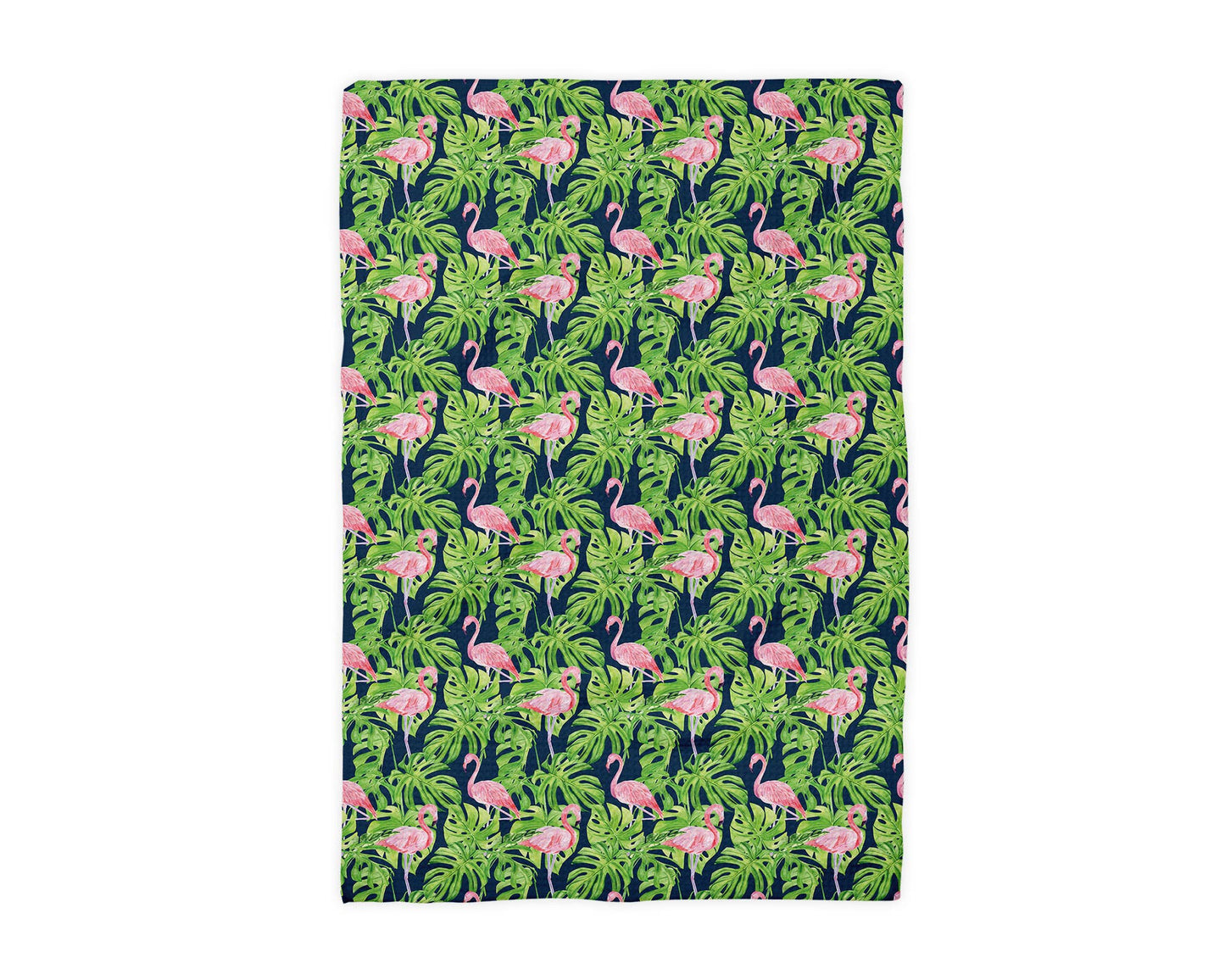 Flamingo Palm Navy Pink Coastal Beach Kitchen Towel Waffle