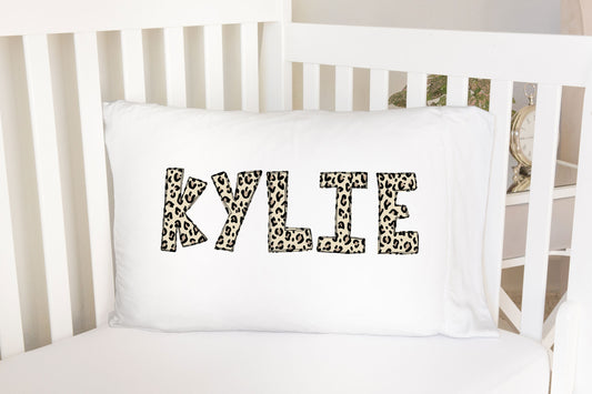 Leopard Print Personalized Name Standard Pillowcase | Personalized Pillow Cover | Girl Room Decor | Nursery Decor