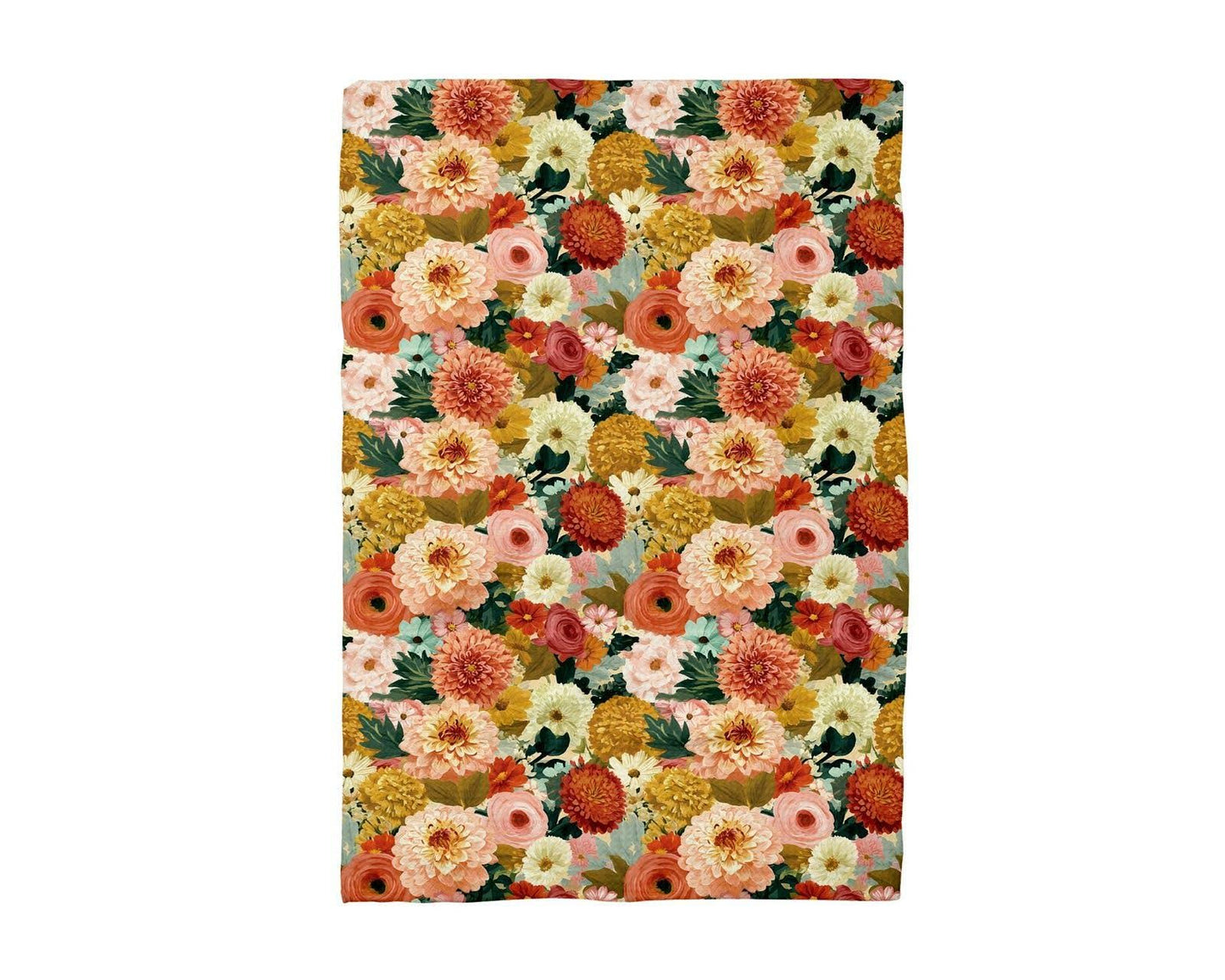 Vintage Dahlia Mum Floral Bouquet Kitchen Towel Waffle