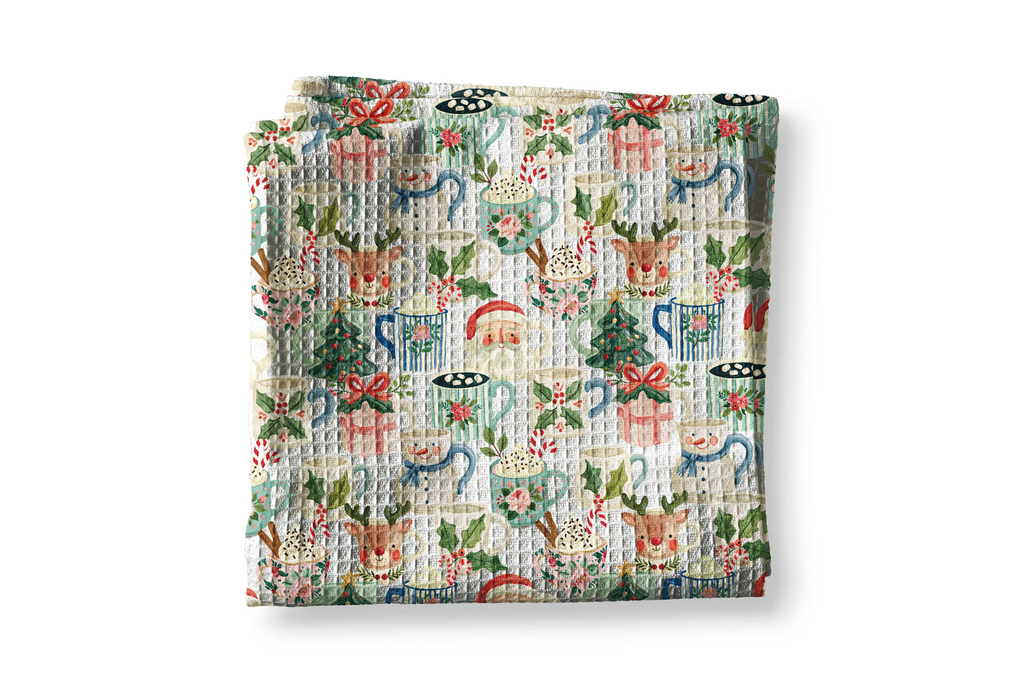 Christmas Cup Cocoa Coffee Cookie Bake Kitchen Towel Waffle
