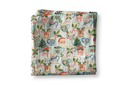 Christmas Cup Cocoa Coffee Cookie Bake Kitchen Towel Waffle