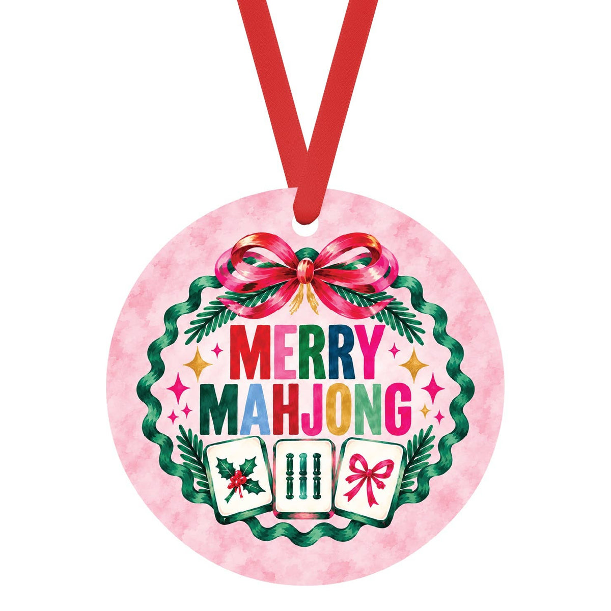 Merry Mahjong Christmas Ornament, Pink Preppy Mahj Tree