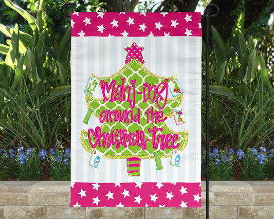Mahjong Christmas Tree Garden Flag | Porch | Yard Art | Mahjong Gift Mahjong Party Lets Mahj