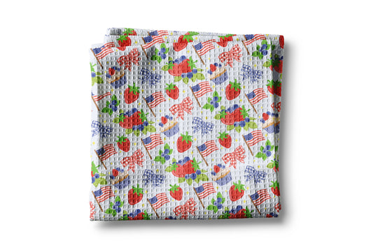 4th July Strawberry Red White Blue Flag Kitchen Towel Waffle