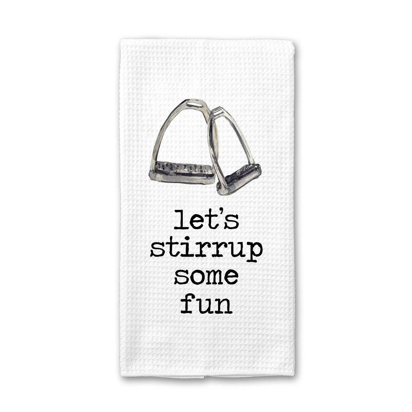 Stirrup Fun Funny Horse Towel | Equine Kitchen Dish Towel | Custom Gifts for Horse Lovers | Rustic Kitchen Decor | Horse Humor