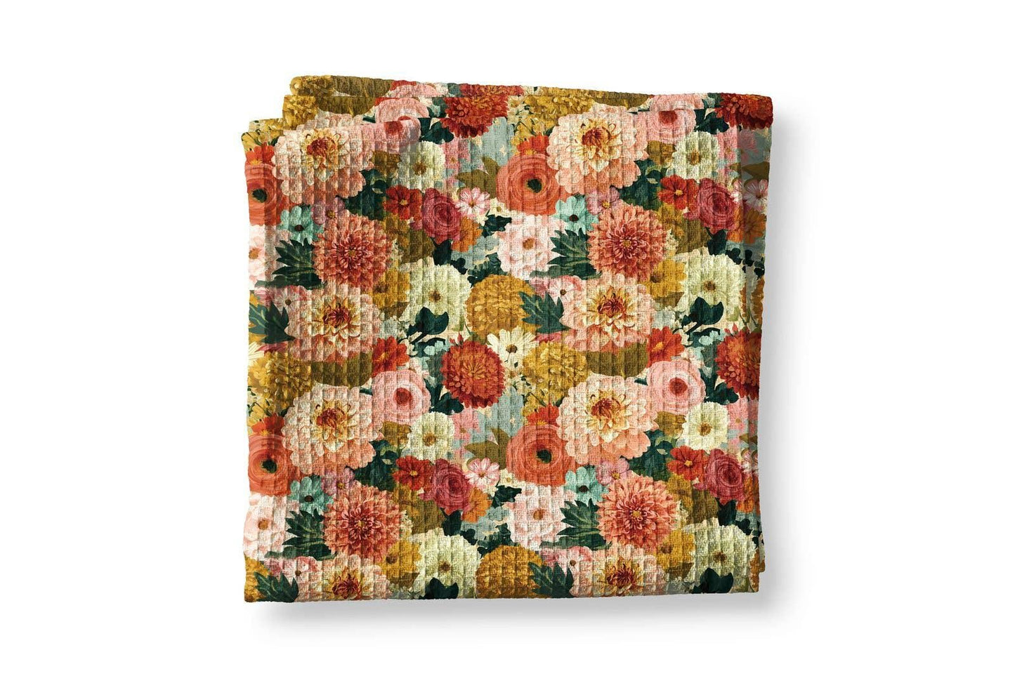 Vintage Dahlia Mum Floral Bouquet Kitchen Towel Waffle