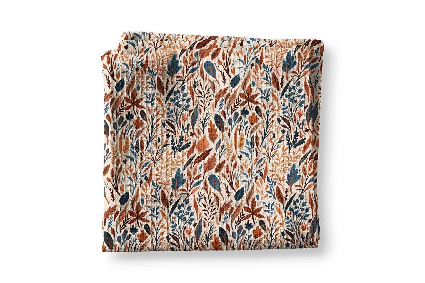 Rust Blue Autumn Botanical Leaves Fall Kitchen Towel Waffle