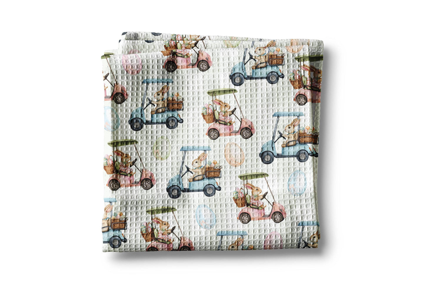 Easter Kitchen Towel – Waffle Weave Towel With Easter Bunny Design & Golf Cart