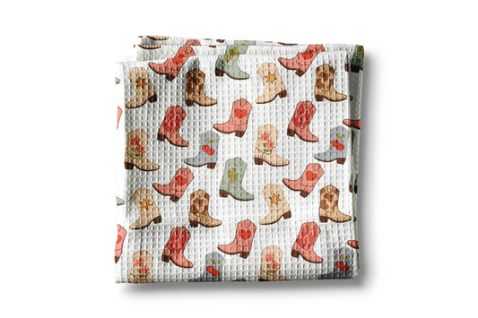 Retro Western Boot Cowboy Cowgirl Kitchen Towel Waffle