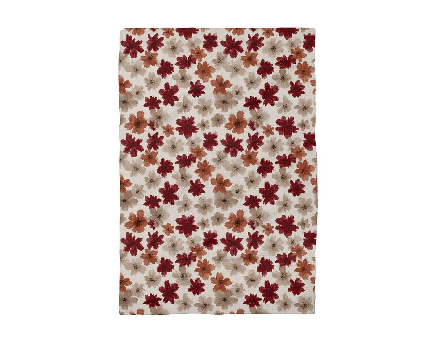 Rust Red Ditsy Wildflower Kitchen Towel Waffle