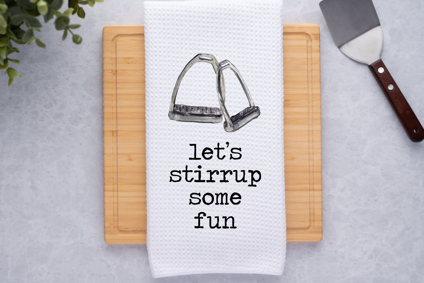 Stirrup Fun Funny Horse Towel | Equine Kitchen Dish Towel | Custom Gifts for Horse Lovers | Rustic Kitchen Decor | Horse Humor