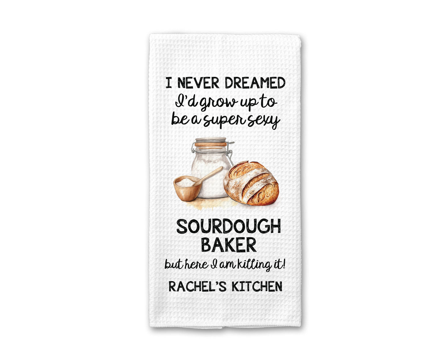 Custom Sourdough Baker Towel | Bread Baking Kitchen Towel | Waffle Weave Tea Towel | Housewarming Gift | Gift for Baker
