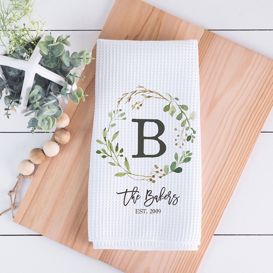 eucalyptus monogram kitchen towel