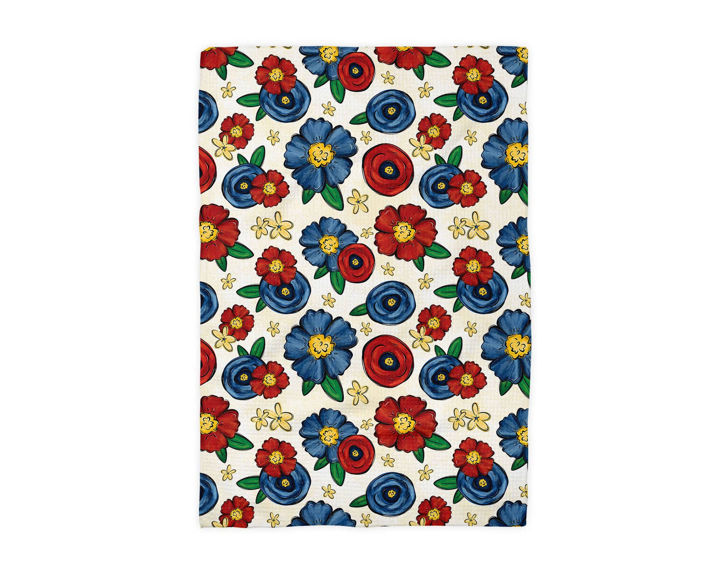 4th July Patriotic Floral Flower Flag Kitchen Towel Waffle