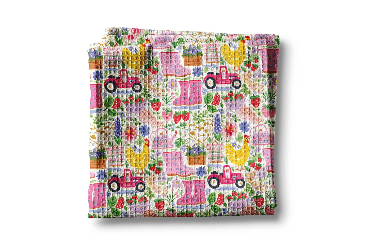Floral Spring Garden Chicken Farm Kitchen Towel Strawberry