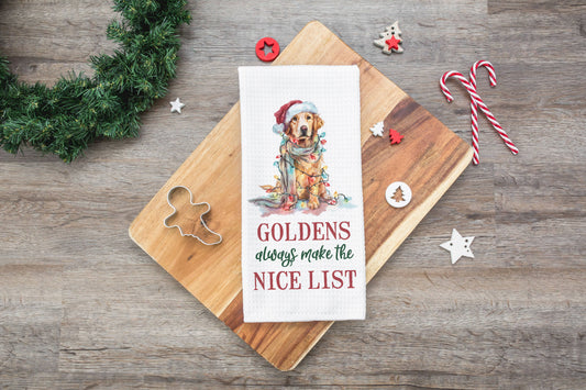 Golden Christmas Dog Nice List Kitchen Towel Pet Holiday