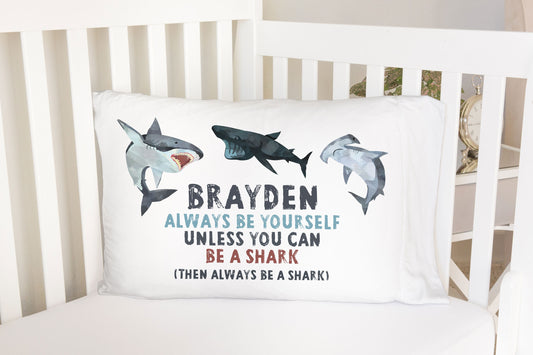 Boys Shark Affirmation Standard Pillowcase | Personalized Pillow Cover | Boy Room Decor | Nursery Decor