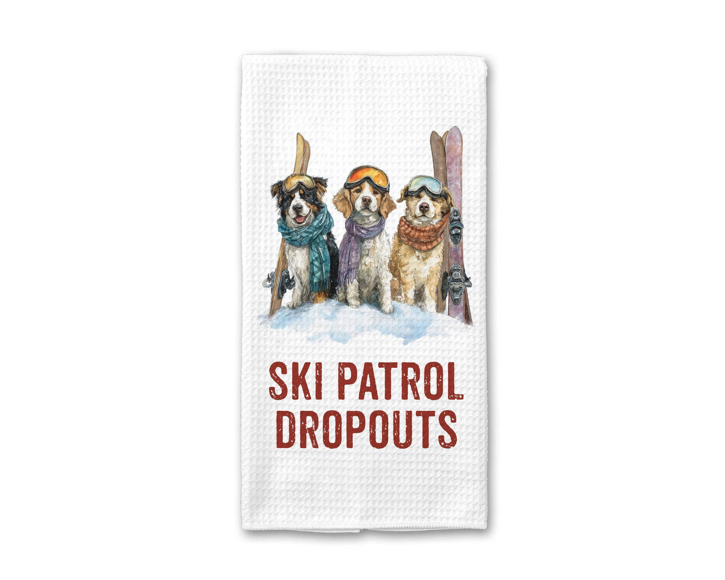 Dog Ski Snowboard Funny Lodge Mountain Winter Kitchen Towel
