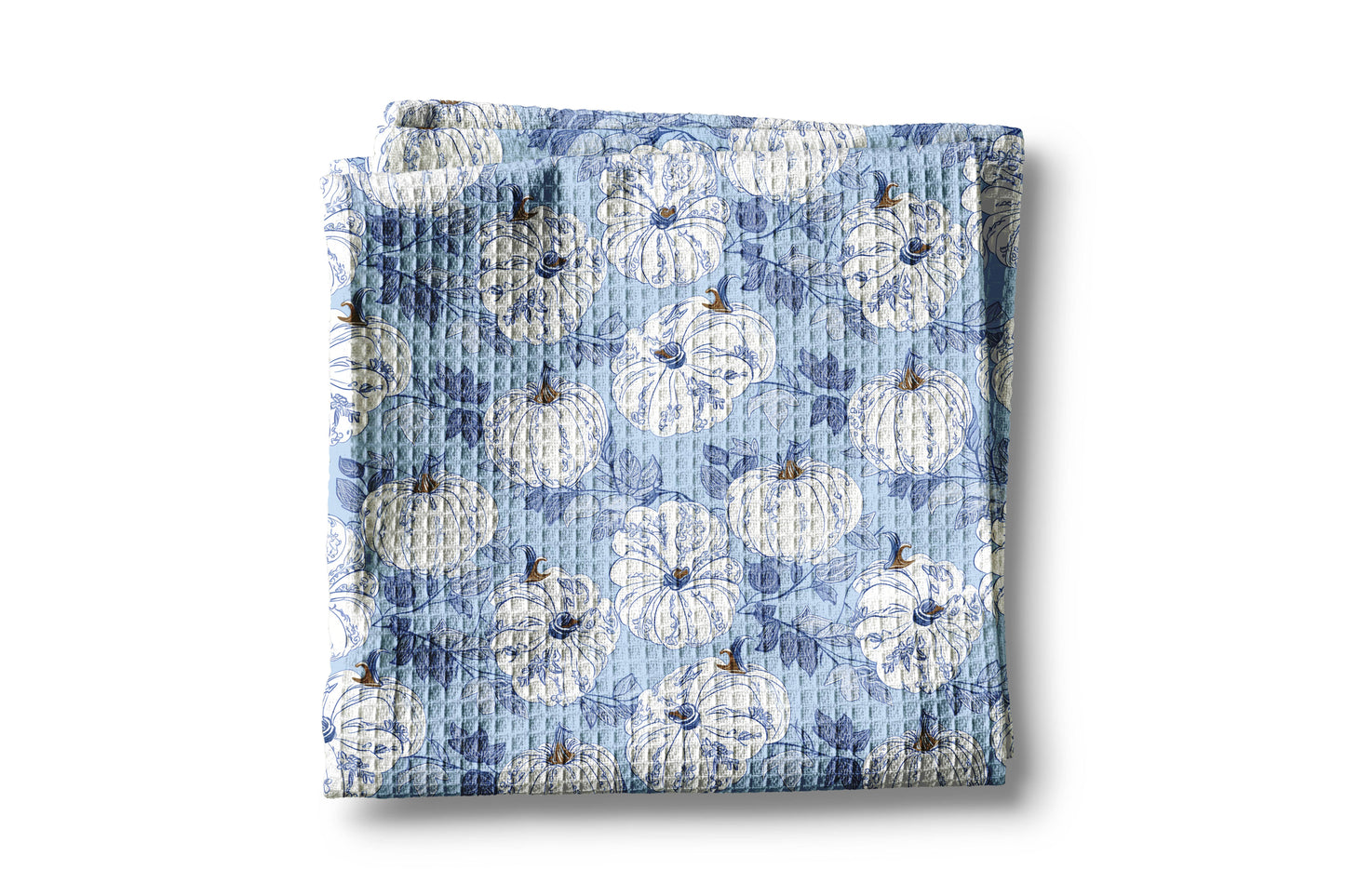 Blue Pumpkin Chinoiserie Fall Coastal Kitchen Towel Waffle