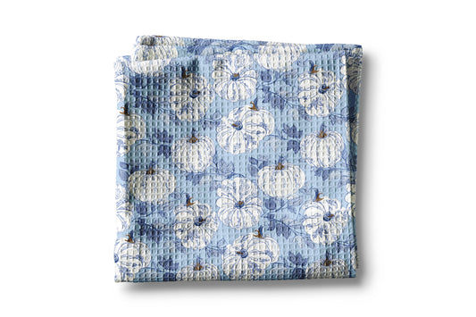 Blue Pumpkin Chinoiserie Fall Coastal Kitchen Towel Waffle